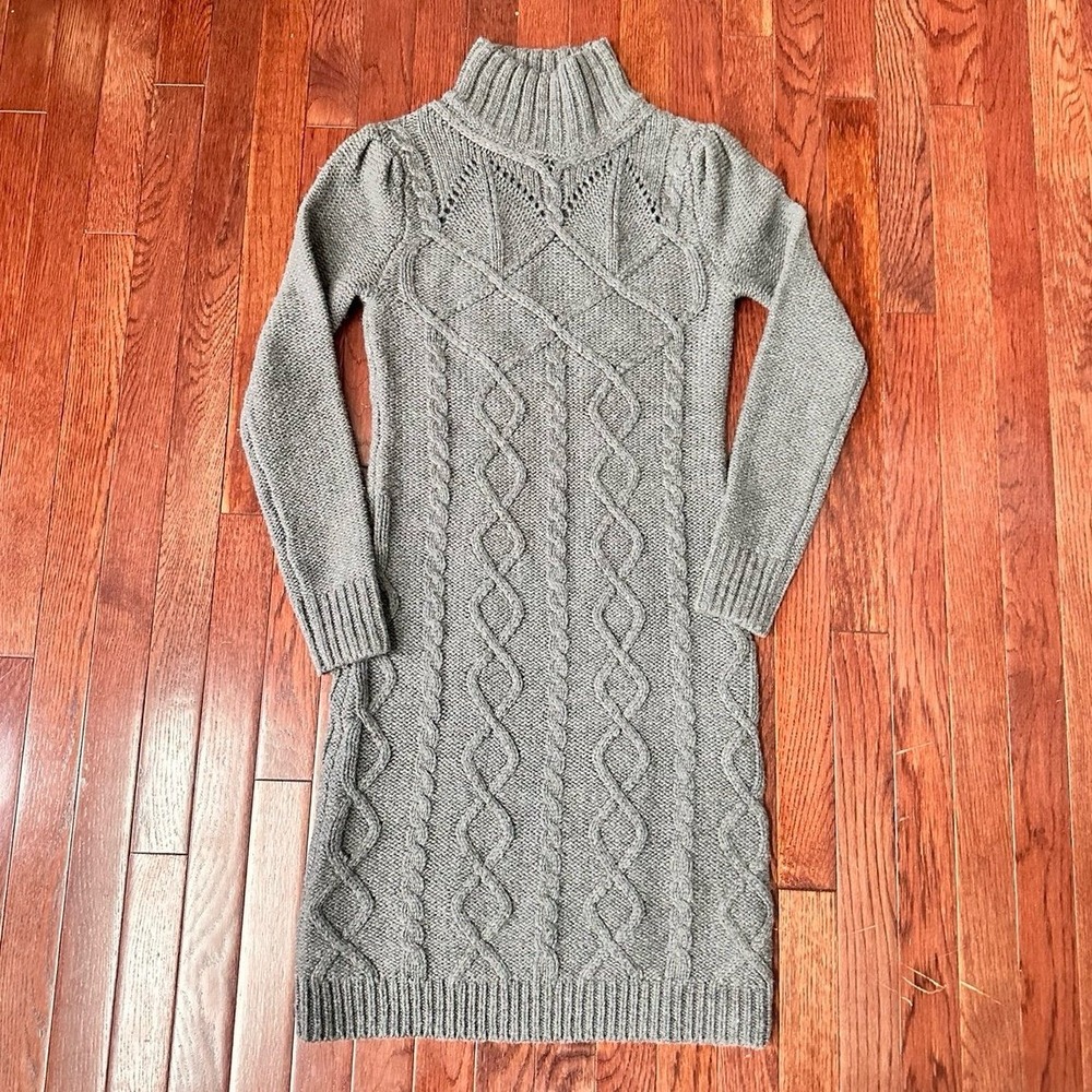 Vintage 2000s Moda International Grey Cable Knit Long Sleeve Sweater Dress Med